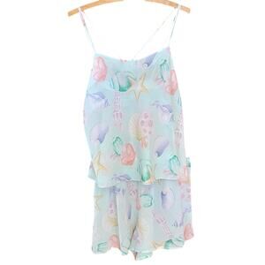 Vintage 80s 90s Seashell Print Sheer Cami & Shorts Mermaidcore Loungewear large